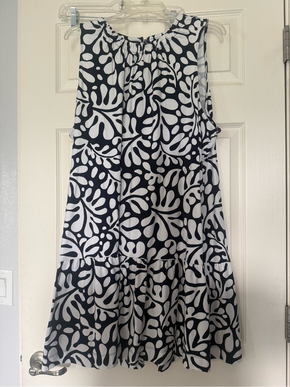 Navy & White Leaf Print Sleeveless A-Line Skirt
